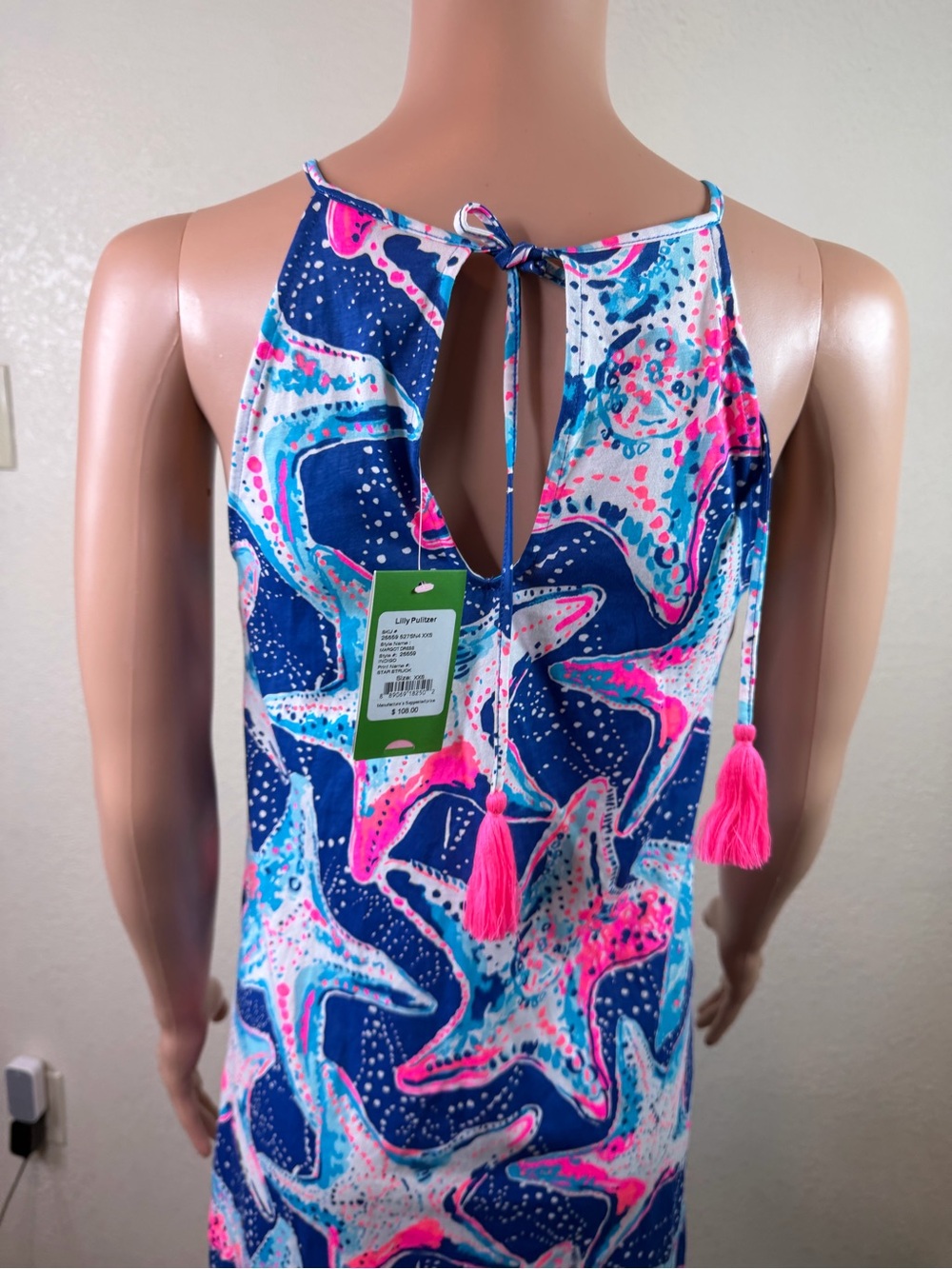 NWT Lilly Pulitzer XXS Starfish Print Halter Shift Dress Pima Cotton Tassel Tie - Picture 5 of 10